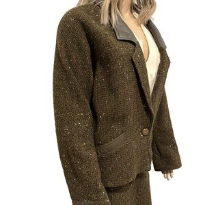 Vintage Brown Wool Tweed Skirt Suit Small